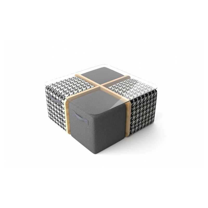 TABLE BASSE CRUZ AVEC POUFS, MOTIF LOSANGES